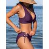 imageCUPSHE Bikini Set for Women Two Piece Swimsuit V Neck Triangle Top Wide Straps Cross Back Lace up Mid RiseGrape Purple