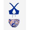 imageCUPSHE Bikini Set for Women Two Piece Swimsuit V Neck Triangle Top Wide Straps Cross Back Lace up Mid RiseNavy BlueTropical