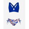 imageCUPSHE Bikini Set for Women Two Piece Swimsuit V Neck Triangle Top Wide Straps Cross Back Lace up Mid RiseNavy BlueTropical