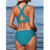 imageCUPSHE Bikini Set for Women Two Piece Swimsuit V Neck Triangle Top Wide Straps Cross Back Lace up Mid RiseTeal Blue