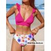 imageCUPSHE Women Bikini Sets 2 Piece Swimsuit High Waisted Bottom Floral Print Ruffle V Neck Bathing SuitsMagentaWhite