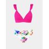imageCUPSHE Women Bikini Sets 2 Piece Swimsuit High Waisted Bottom Floral Print Ruffle V Neck Bathing SuitsMagentaWhite