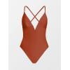 imageCUPSHE Women Swimsuit One Piece Bathing Suit Deep V Neck Crisscross Back Adjustable StrapBrick Red