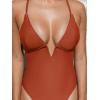 imageCUPSHE Women Swimsuit One Piece Bathing Suit Deep V Neck Crisscross Back Adjustable StrapBrick Red