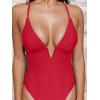 imageCUPSHE Women Swimsuit One Piece Bathing Suit Deep V Neck Crisscross Back Adjustable StrapTomato Red