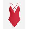 imageCUPSHE Women Swimsuit One Piece Bathing Suit Deep V Neck Crisscross Back Adjustable StrapTomato Red