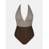 imageCUPSHE Women V Neck One Piece Swimsuit Halter Backless Ruched Tummy Control Bathing SuitDark BrownGingham
