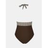 imageCUPSHE Women V Neck One Piece Swimsuit Halter Backless Ruched Tummy Control Bathing SuitDark BrownGingham