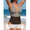 imageCUPSHE Women V Neck One Piece Swimsuit Halter Backless Ruched Tummy Control Bathing SuitDark BrownGingham