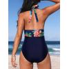 imageCUPSHE Women V Neck One Piece Swimsuit Halter Backless Ruched Tummy Control Bathing SuitNavy BlueFloral