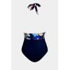 imageCUPSHE Women V Neck One Piece Swimsuit Halter Backless Ruched Tummy Control Bathing SuitNavy BlueFloral