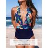imageCUPSHE Women V Neck One Piece Swimsuit Halter Backless Ruched Tummy Control Bathing SuitNavy BlueFloral