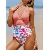 imageCUPSHE Women V Neck One Piece Swimsuit Halter Backless Ruched Tummy Control Bathing SuitPsoft PinkWhite