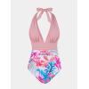 imageCUPSHE Women V Neck One Piece Swimsuit Halter Backless Ruched Tummy Control Bathing SuitPsoft PinkWhite