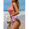 imageCUPSHE Women V Neck One Piece Swimsuit Halter Backless Ruched Tummy Control Bathing SuitSoft PinkWhite