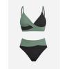 imageCUPSHE Womens Bikini Sets Two Piece Swimsuit High Waisted V Neck Twist Front Adjustable Spaghetti Straps Bathing SuitBlackGreen