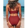 imageCUPSHE Womens Bikini Sets Two Piece Swimsuit High Waisted V Neck Twist Front Adjustable Spaghetti Straps Bathing SuitBurgundyBrick Red