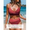 imageCUPSHE Womens Bikini Sets Two Piece Swimsuit High Waisted V Neck Twist Front Adjustable Spaghetti Straps Bathing SuitBurgundyBrick Red