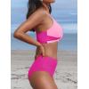 imageCUPSHE Womens Bikini Sets Two Piece Swimsuit High Waisted V Neck Twist Front Adjustable Spaghetti Straps Bathing SuitMagentaPink