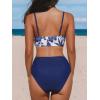imageCUPSHE Womens Bikini Sets Two Piece Swimsuit High Waisted V Neck Twist Front Adjustable Spaghetti Straps Bathing SuitNavy BlueWhite