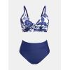 imageCUPSHE Womens Bikini Sets Two Piece Swimsuit High Waisted V Neck Twist Front Adjustable Spaghetti Straps Bathing SuitNavy BlueWhite