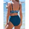 imageCUPSHE Womens Bikini Sets Two Piece Swimsuit High Waisted V Neck Twist Front Adjustable Spaghetti Straps Bathing SuitTeal BlueWhite