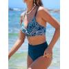 imageCUPSHE Womens Bikini Sets Two Piece Swimsuit High Waisted V Neck Twist Front Adjustable Spaghetti Straps Bathing SuitTeal BlueWhite