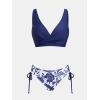 imageCUPSHE Womens Bikini Swimsuit Front Cross Lace Up Two Piece Bathing SuitNavy BlueFloral
