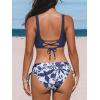 imageCUPSHE Womens Bikini Swimsuit Front Cross Lace Up Two Piece Bathing SuitNavy BlueFloral