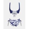 imageCUPSHE Womens Bikini Swimsuit Front Cross Lace Up Two Piece Bathing SuitNavy BlueFloral