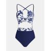imageCUPSHE Womens One Piece Swimsuit Plunge Neckline Cutout Criss Cross Bathing SuitBlue Floral
