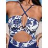 imageCUPSHE Womens One Piece Swimsuit Plunge Neckline Cutout Criss Cross Bathing SuitBlue Floral