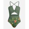 imageCUPSHE Womens One Piece Swimsuit Plunge Neckline Cutout Criss Cross Bathing SuitGreenOrange