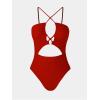 imageCUPSHE Womens One Piece Swimsuit Plunge Neckline Cutout Criss Cross Bathing SuitRed