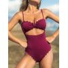 imageCUPSHE Womens One Piece Swimsuit Sexy Black Cutout Scallop Trim Bathing SuitBurgundy Red