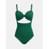 imageCUPSHE Womens One Piece Swimsuit Sexy Black Cutout Scallop Trim Bathing SuitDark Green