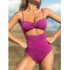 imageCUPSHE Womens One Piece Swimsuit Sexy Black Cutout Scallop Trim Bathing SuitDark Purple