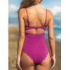 imageCUPSHE Womens One Piece Swimsuit Sexy Black Cutout Scallop Trim Bathing SuitDark Purple