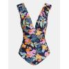 imageCUPSHE Womens Ruffled One Piece Swimsuit V Neck Lace UpPinkYellowBlue