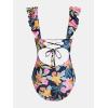 imageCUPSHE Womens Ruffled One Piece Swimsuit V Neck Lace UpPinkYellowBlue