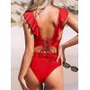 imageCUPSHE Womens Ruffled One Piece Swimsuit V Neck Lace UpSolid Red