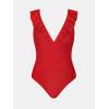 imageCUPSHE Womens Ruffled One Piece Swimsuit V Neck Lace UpSolid Red