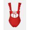 imageCUPSHE Womens Ruffled One Piece Swimsuit V Neck Lace UpSolid Red