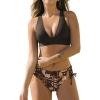 imageCUPSHE Bikini Set for Women Two Piece Swimsuit V Neck Triangle Top Wide Straps Cross Back Lace up Mid RiseEspresso BrownLeopard