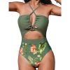imageCUPSHE Womens One Piece Swimsuit Plunge Neckline Cutout Criss Cross Bathing SuitGreenOrange