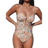 imageCUPSHE Womens One Piece Swimsuit Scoop Neck Adjustable Straps Cutout Back Self Tie Bathing SuitYellowDitsy Floral