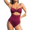 imageCUPSHE Womens One Piece Swimsuit Sexy Black Cutout Scallop Trim Bathing SuitBurgundy Red