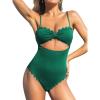 imageCUPSHE Womens One Piece Swimsuit Sexy Black Cutout Scallop Trim Bathing SuitDark Green