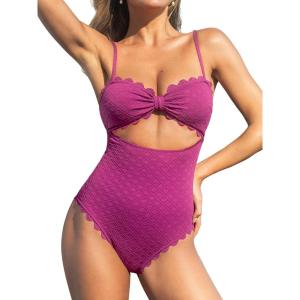 imageCUPSHE Womens One Piece Swimsuit Sexy Black Cutout Scallop Trim Bathing SuitDark Purple