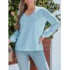 imageCUPSHE Long Sleeve Tops for Women Eyelet Scalloped Lace V Neck Blouse Casual Loose Fashion ShirtsLight Blue